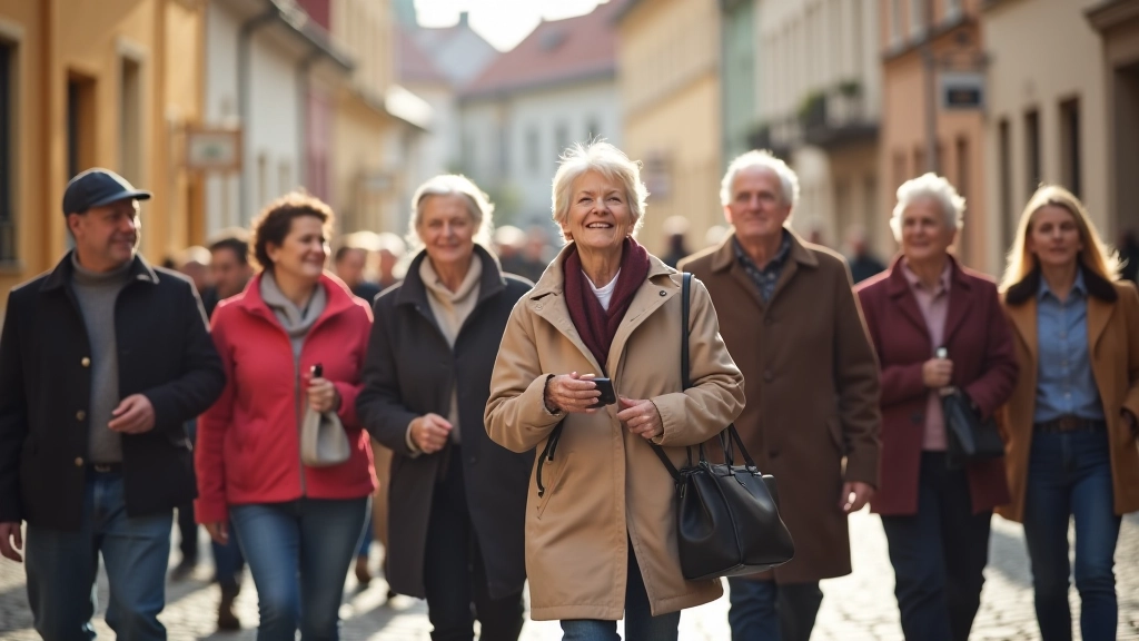 Group of seniors exploring cultural landmarks in Brno